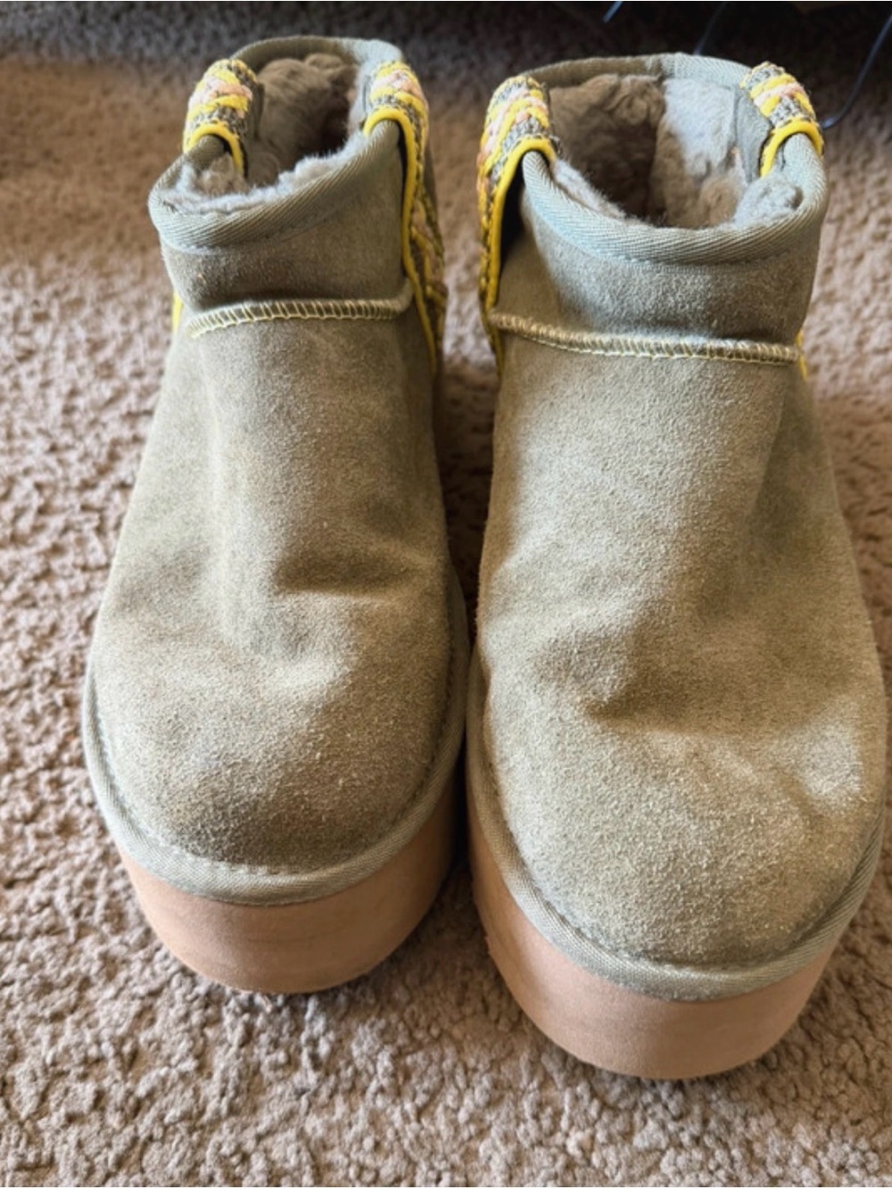UGG Kids Tan Suede Slip-On Boots with Yellow Accent